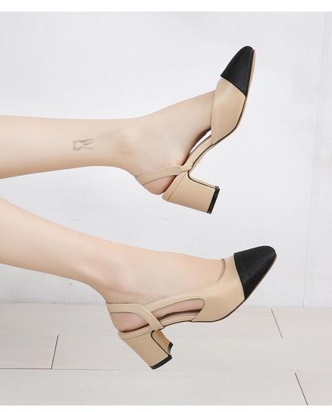 

women's sandals summer fashion simple versatile low heel elastic band women's shoes solid color classic shoes e232, Black