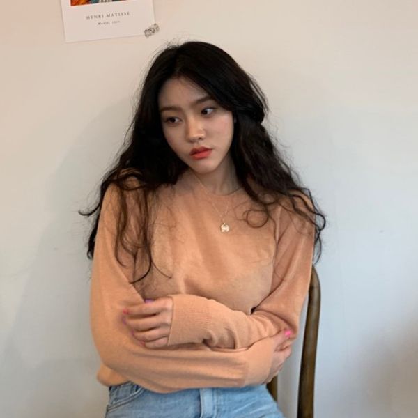 

autumn winter sweater full sleeve o neck loose korean vintage chic casual knitted femme elegant knitting blouses mujer, White;black