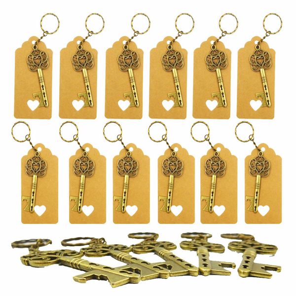 

50pcs/set classic creative bronze chain key beer bottle opener anniversary wedding decorations party supplies gifts for guests