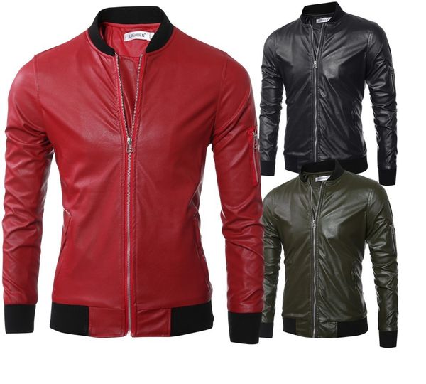 

2019 men's leather coat fashion baseball collar design solid color short leather coat men jacket style locomotive t, Black
