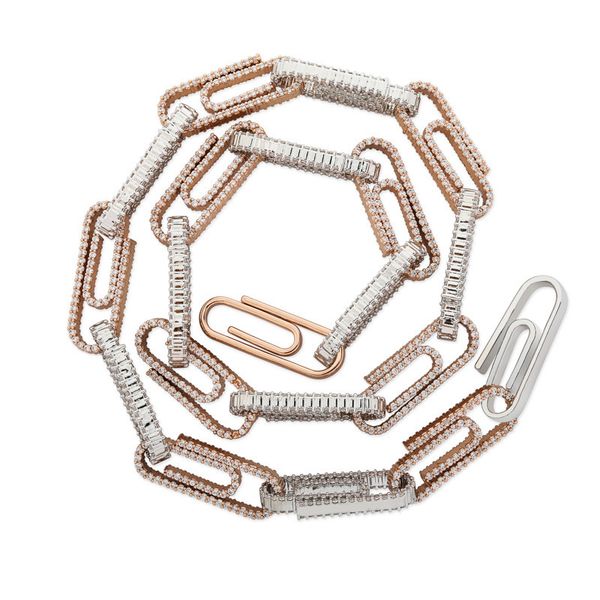 

hip hop iced out 10mm paper clip zircon necklace chain gold silver plated zircon cuban link chain