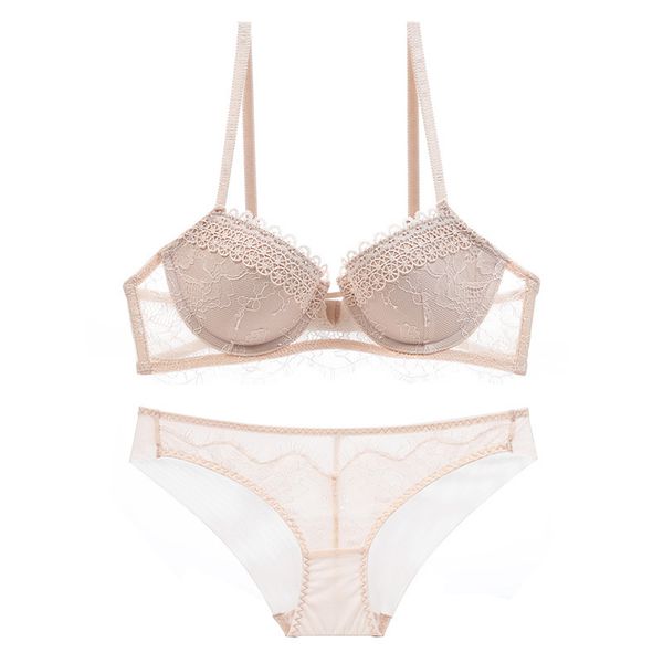 

lace embroidered underwear set on the bra chest gathered bra set, Red;black