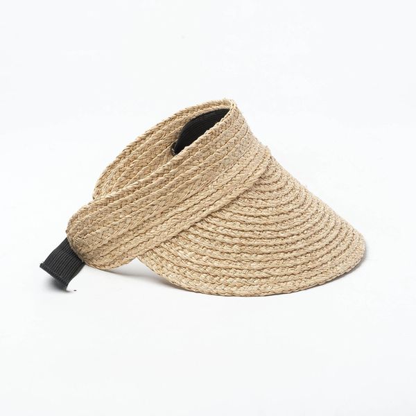 

2019 transparent visor straw sun hat women lafite weaving summer caps hat women summer empty foldable beach, Blue;gray