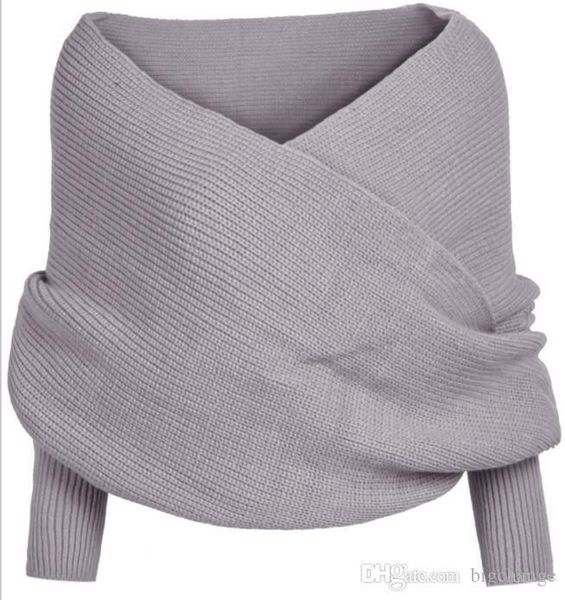 

women scarf multifunctional lady knitted warm girl shawl muffler solid sleeve knit crochet long sweet winter female shawl tippet, White;black