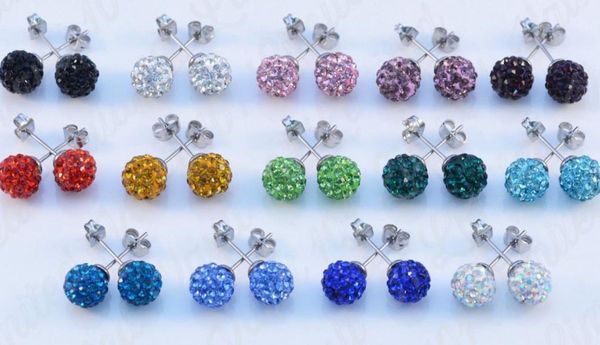 

mixed white 10mm multicolour micro disco ball earrings woen stud earrings jewelry rhinestone df34 crystal, Golden;silver