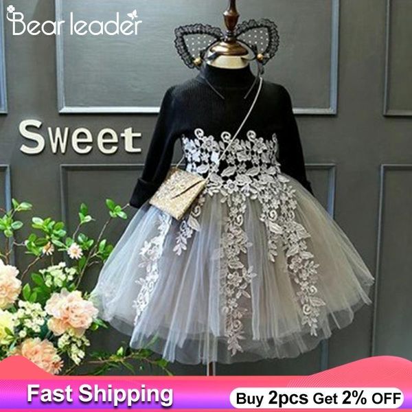 

bear leader girls dress 2020 children floral dresses girl clothes lace solid party dress knit sweater kid princess dress 3-7y, Red;yellow