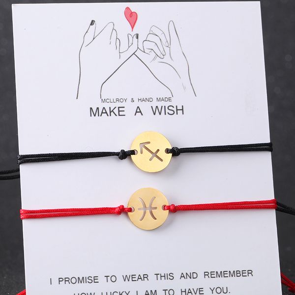 

constellation gold bracelet women stainless steel red rope bracelet fashion jewelry 12 constellations zodiac woven, Golden;silver