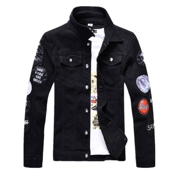 

2020 fashion men's denim jackets black patchwork slim fit jeans jackets spring autumn coat outerwear for male, Black;brown