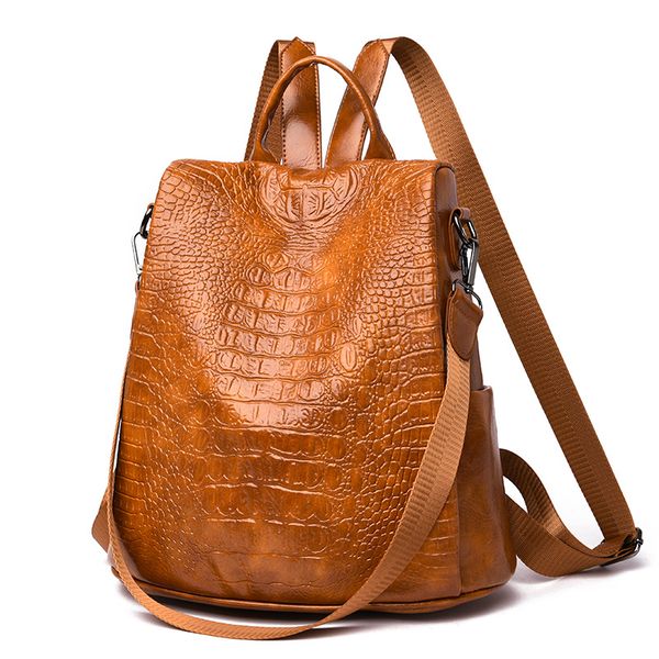 

retro fashion backpack women shoulder bag simple solid color wild pu style soft leisure travel backpacks crossbody bags