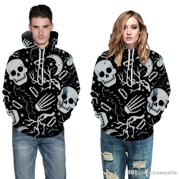 

хэллоуин mens конструктора толстовка череп 3d printed hot стиль прохладный сыпучие с капюшоном пуловер фуфаек mens мода толстовка, Black