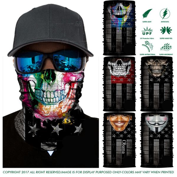 

3d seamless bandana amazing love skull scarfs usa flag face mask headband motorcycle tube outdoos headwears obama magic bandanas, Blue;gray