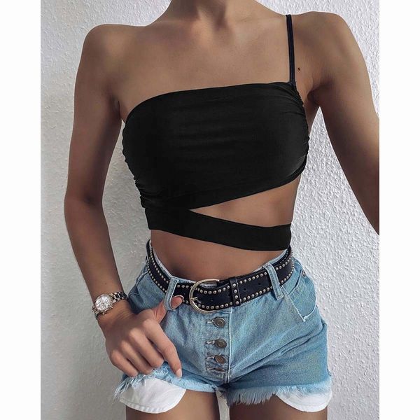 

women's sling stitching pleated navel top, White;black
