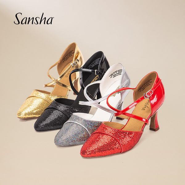 

sansha women dancing shoes latin salsa ballroom dance shoes closed toe 7cm br30117gl