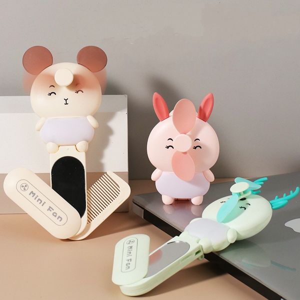Ventilatore pieghevole portatile USB Mini ventilatore per animali con pettine per specchio per il trucco Ventilatore USB da viaggio portatile