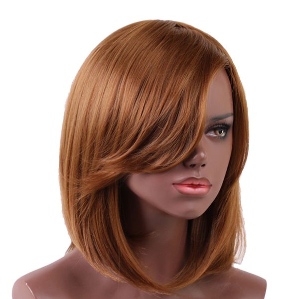 

fashion women wigs medium bob natural straight wig with bangs front lace cap, Black
