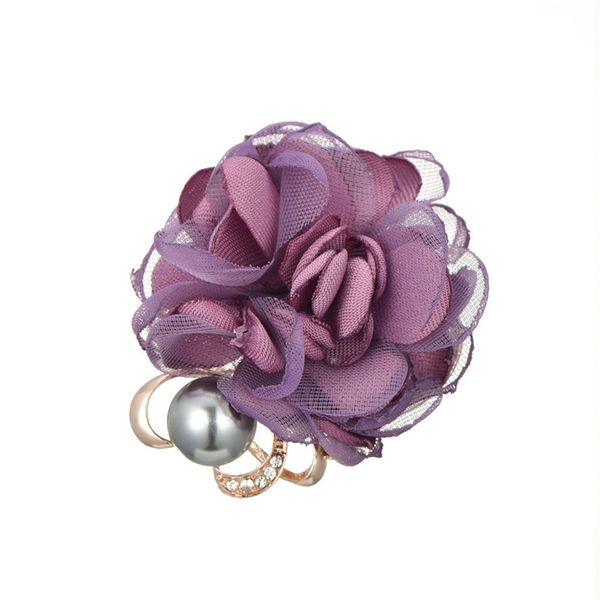 

korean high-grade fabric camellia brooches creative flower pearl bride dress stage sweater coat cardigan lapel pin accessories, Gray