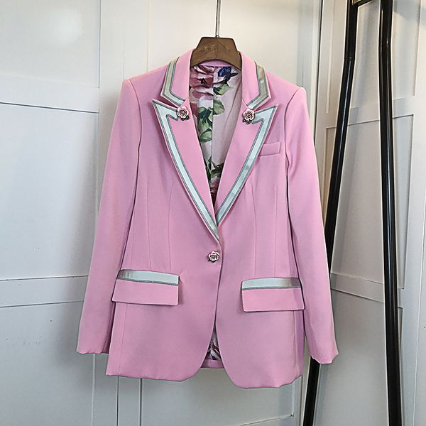 

new fashion 2019 star style blazer women's single button floral liner rose blazer outer coat pink, White;black