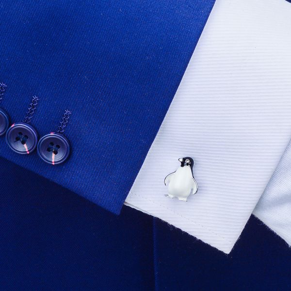 

funny penguin animal design cufflink mens shirt cuff links party jewelry, Silver