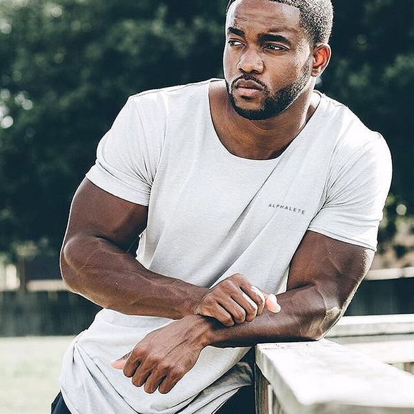 

alphalete 2018 new bodybuilding brand men t-shirt gyms casual short sleeve o-neck fitness letter print cotton t-shirt men tees y190506, White;black