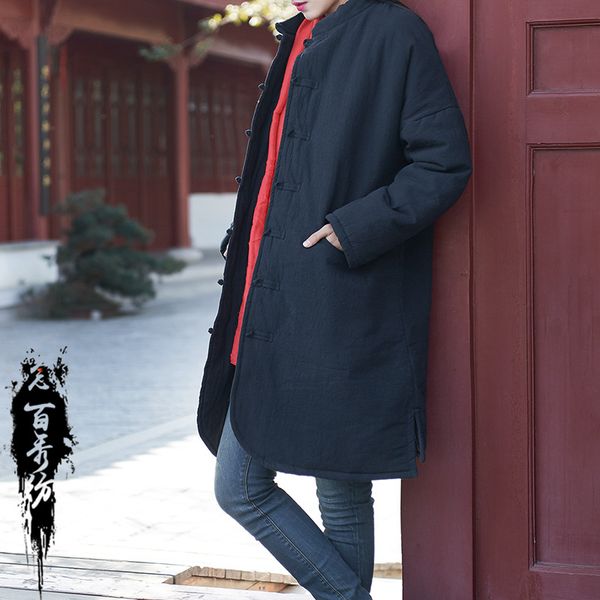 

2019 winter cotton linen women's dress new products read baixiufang origional retro plus thick cotton soft women's long sleeve t, Blue;black