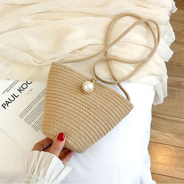 

bohemian women pearl straw bag mini crossbody bags summer beach holiday messenger bags handbag