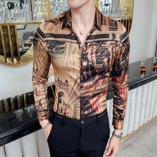 

flower shirt church printing red green color man self-cultivation shirt male luxury print men long sleeve camisa masculina, White;black