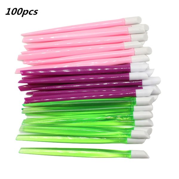 

100pcs /pack cuticle pusher nail sticker pusher dead skin remover pedicure plastic stick rubber head manicure tools accessoires