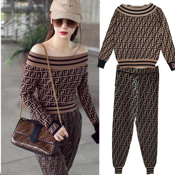 

women's knits & tees 2019 fashion style logo letter ff women girl lady long sleeves knits sweater piece ing, White