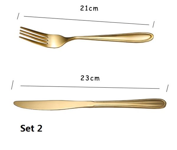 

Set 2 gold color tainle teel dinnerware et tableware knife fork tea poon luxury cutlery et tableware et