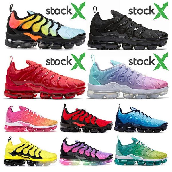 

tn plus geometric obsidian active triple black red volt sole running shoes for men dip dye lemon lime black pink women sports sneakers