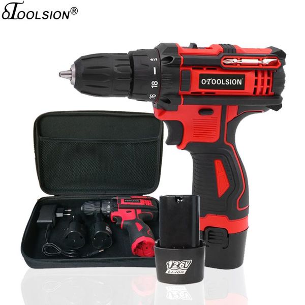 

12.6v 18+1 torque electric drill rechargeable screwdriver 1.5ah power tool electric cordless drill hand with batteries tool bag
