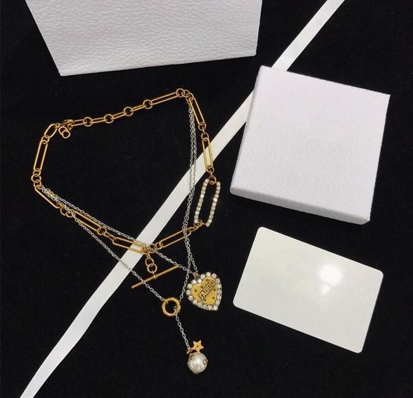 

2020 spring / summer love brand fashion pearl designer jewelry luxury custom imported brass with pearl three-layer necklace, Silver