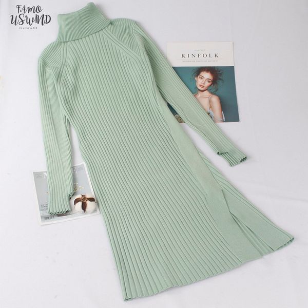 

autumn winter women turtleneck sweater dress thick warm casual dresses mid calf long sleeves female dresses slim rib knitted dresses, Black;gray