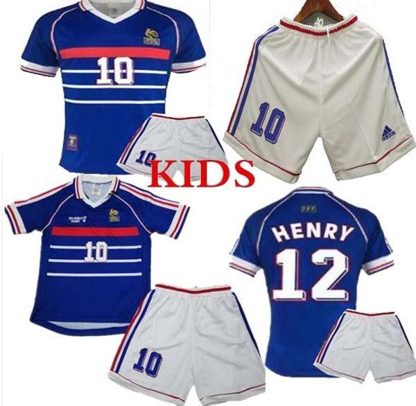 

kids kit 10 zidane 1998 france retro vintage zidane henry maillot de foot thailand quality soccer jerseys uniforms football jerseys shirt, Black;yellow