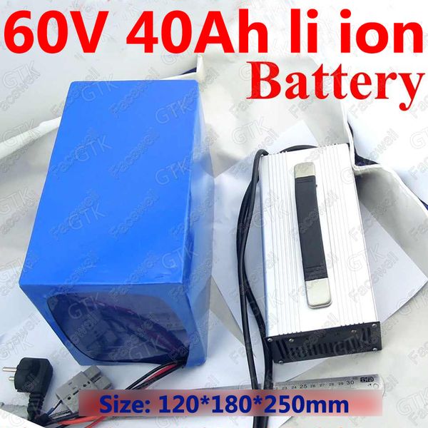 

gtk 60v lithium ion battery 60v 40ah li-ion with bms for 3500w 3000w e-bike scooter bicycle boat lawn mower ev + 5a charger