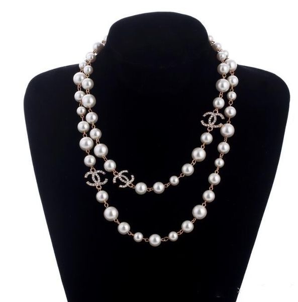 

Style 2 layer necklace pearl weater necklace de igner lady perfume number 5 women neckle long necklace collare hip