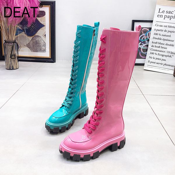 

deat] 2019 round toe bandage casual personality candy colors patent leather women long boots new spring autumn fashion 10d823, Black