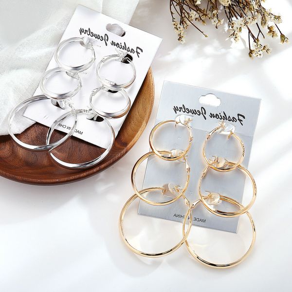 

new punk exaggerated hoop earrings for women personality shiny round circle statement earrings jewelry, Golden;silver