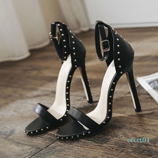 

karin wholesale luxury design thin high heels plus size 42 shoes women summer rivets sandals woman ct01, Black