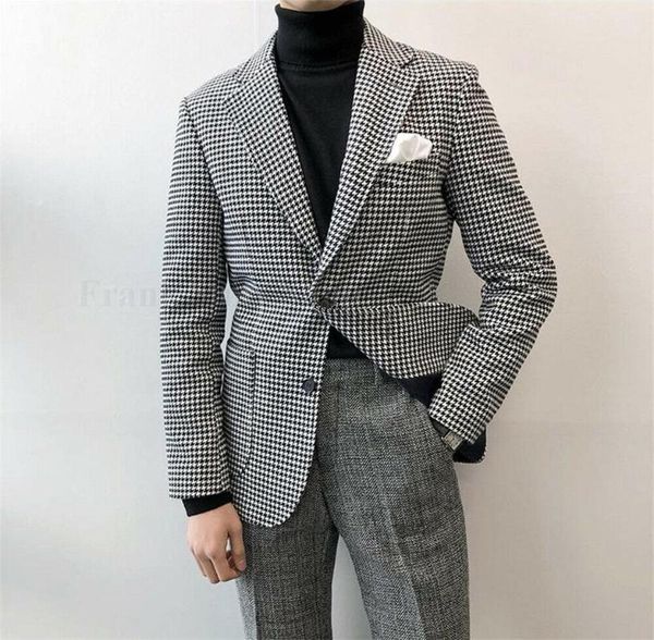 

men's suits & blazers mens checkered suit houndstooth custom made men jackets tailored casual duotone weave hounds, White;black