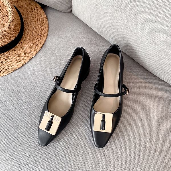 

womens mary-jane pumps platform high heels ankle strap dress thick heels individual metal decoration classic shoes black shoe