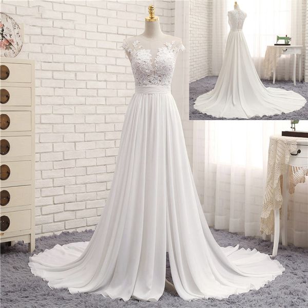 Discount 2019 Custom White Chiffon Beach Wedding Dresses On Sale