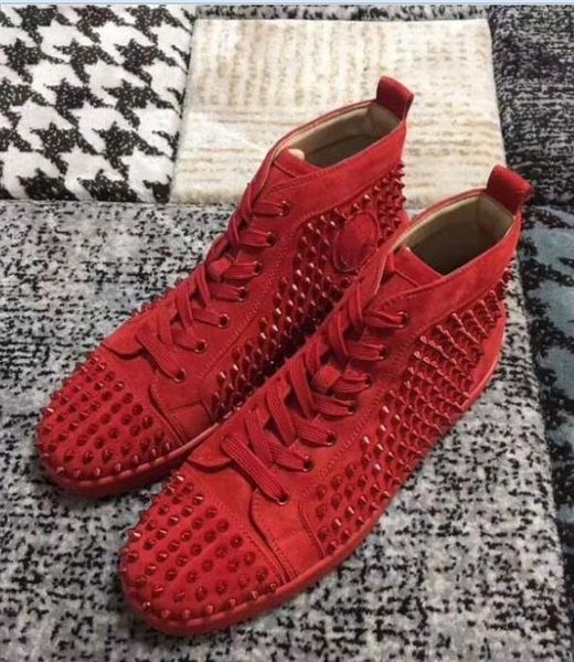 

cs0258 paris high men women with spikes lace up red bottom fashion sneakers,brands comfortable casual flat, Black