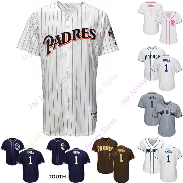

2019 San Diego 1 Ozzie Smith Jersey Padres Jerseys Cool Base Flexbase Home Away White Black Red Grey Pullover Button Men Women Youth