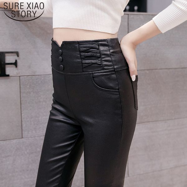 

winter skinny pencil pants autumn high waist pu leather pants women high stretch leggings new fashion women casual 7364 50, Black;white