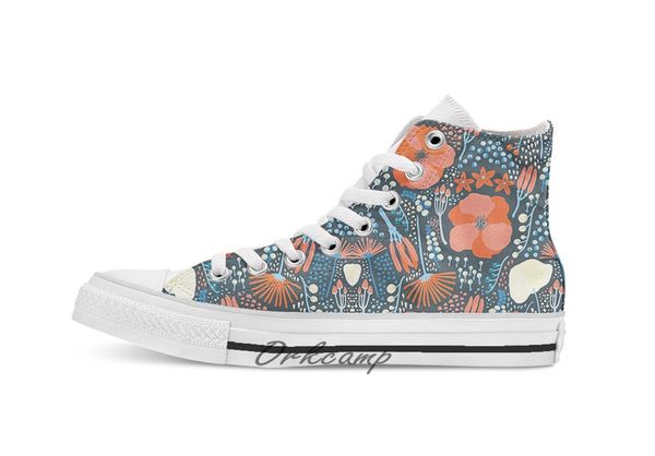 

summer field colorful pattern custom casual high lace-up canvas shoes sneakers drop shipping