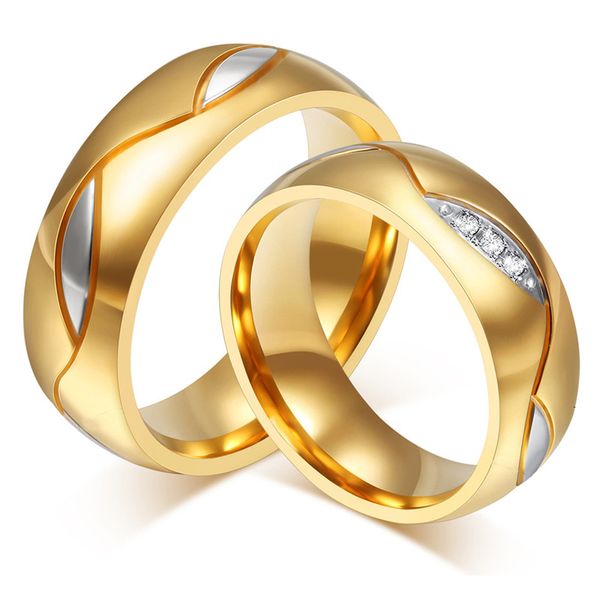

black gold 316l stainless steel couple rings crystal 6mm lovers ring wedding bands engagement anniversary party jewelry gifts, Slivery;golden