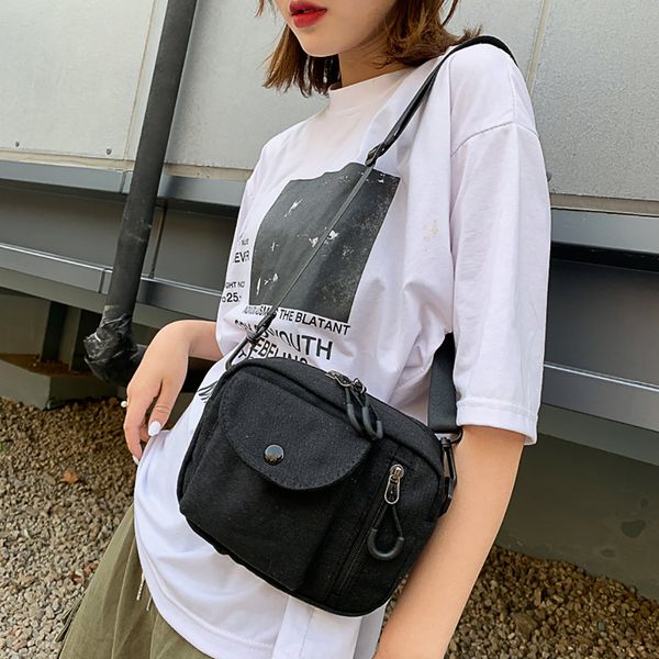 

women messenger bag canvas shoulder bags fashion zipper solid color students school bags female handbags #t10