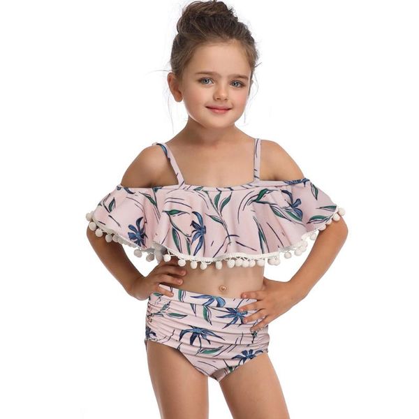 

2pcs girls split swimsuit kids print swimwear matching printed swimsuit clothing swimwear bathing suit bikini set outfits ##4, White