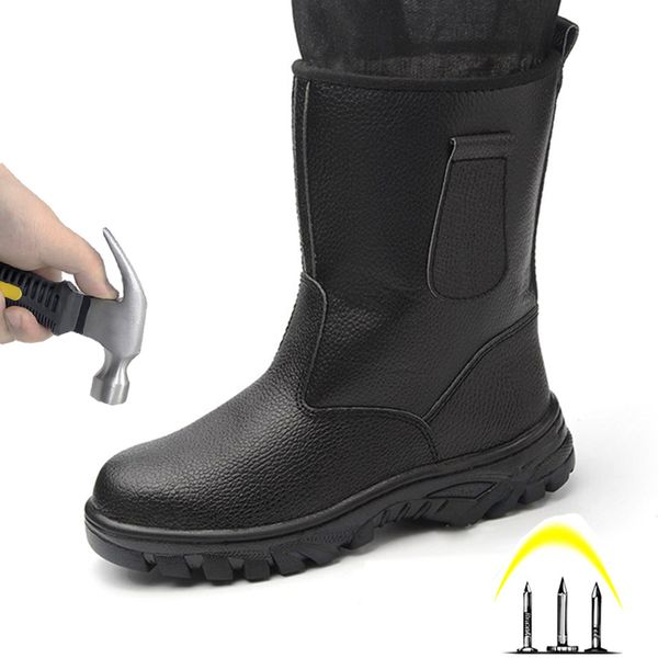 

men work boots snow boots male gaotong large sand oil acid anti-smashing puncture safety shoes, safety gaotong, Black